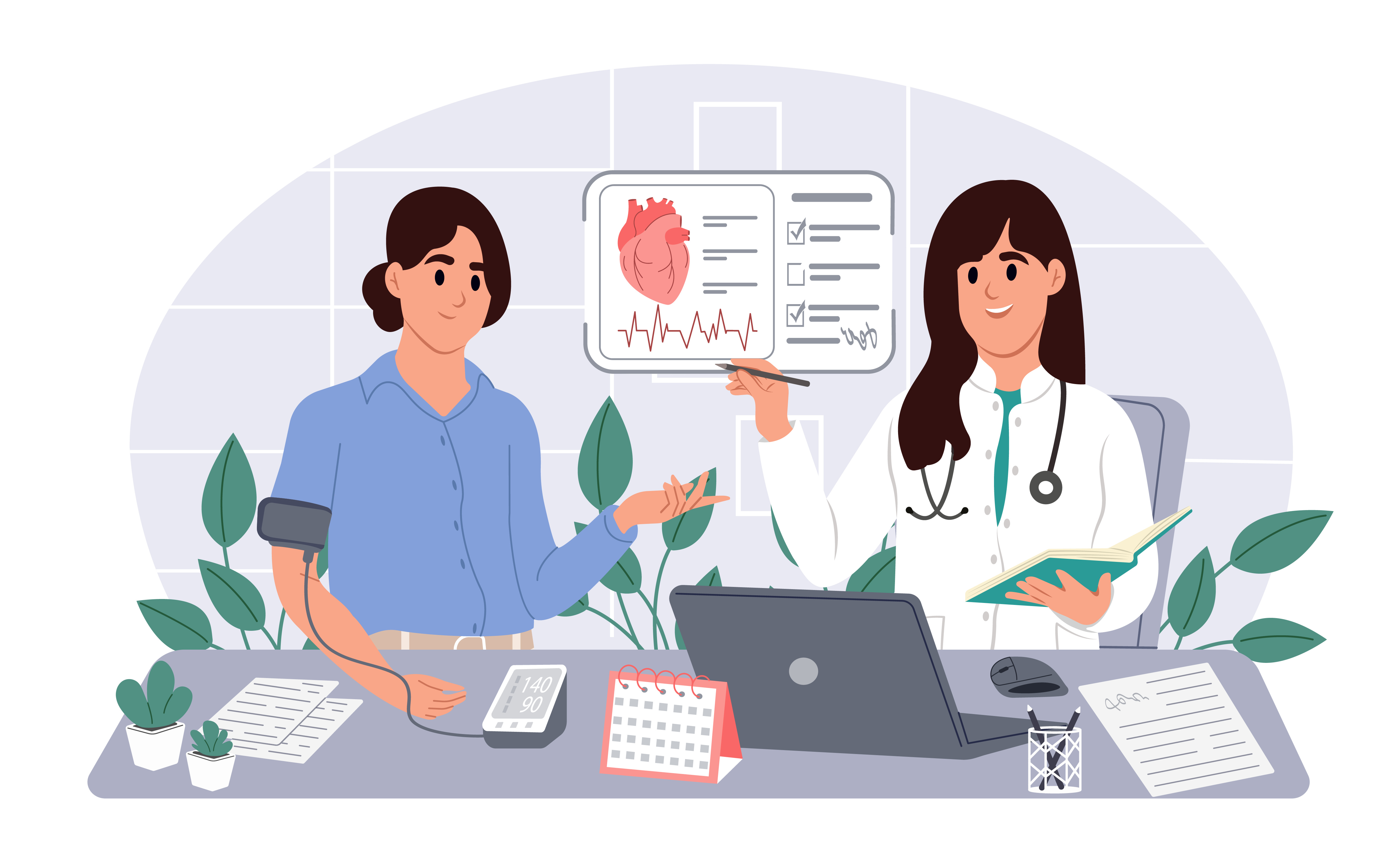 World hypertension day. Blood pressure measurement. . Patient with hypertension during a consultation with a cardiologist checks the condition of the heart with the help of a tonometer. Diagnosis and